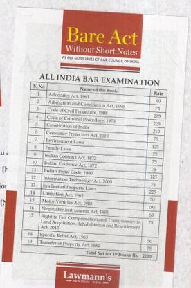 Lawmann’s Combo Essential List Of Bare Acts Without Short Notes For All India Bar Examination (AIBE) Edition 2022