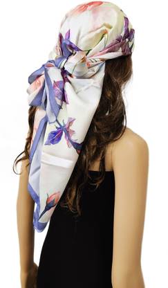ONE ECHELON Floral Print Satin Blend Women Fancy Scarf