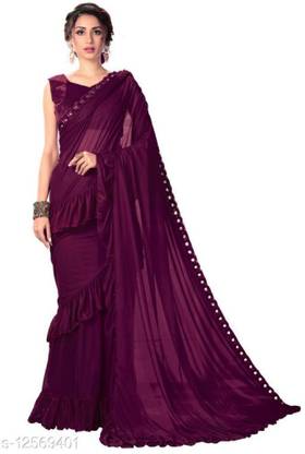 Embellished, Solid Bollywood Cotton Silk Saree