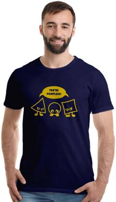 Printed Men Dark Blue, Gold T-Shirt