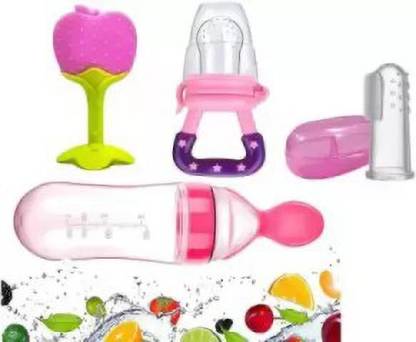 QTYPIY BPA Free Veggie Fruit Feed Nibbler Juicer, Baby Food Dispensing Spoon Bottle Teether and Feeder