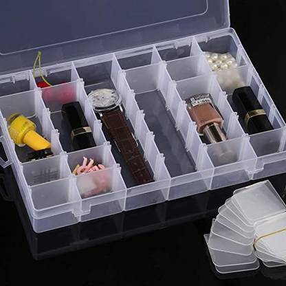 NAC GLOBAL: IT'S EXACTLY WHAT YOU NEED Organizer Box Multipurpose Transparent Storage Box with Removable Dividers jewelry, multipurpose, makeup Vanity Box