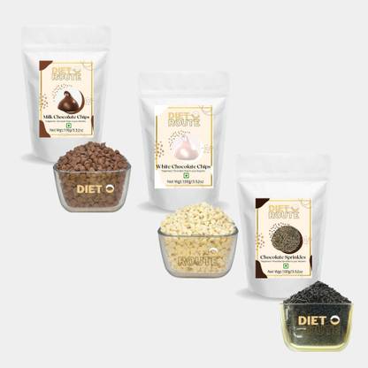 Diet Route Combo Milk White Chocolate Chips and Chocolate Sprinkles 100g each Choco Chips Solid