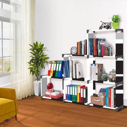 XENABO French Door Print 9 Layer Simple Bookshelf/Multipurpose Rack Metal Open Book Shelf