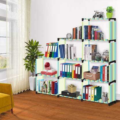 SB07 Green Strip Print 12 Layer Simple Bookshelf/Multipurpose Rack Metal Open Book Shelf