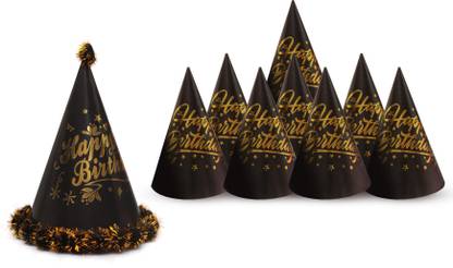 Vmd BIRTHDAY CAP 1 Fancy BLACK Cap with 8 Printed BLACK Cap for Birthday Kids