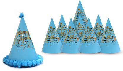 Vmd Birthday caps 1 Fancy SKY-BLUE Cap with 8 Printed SKY-BLUE Cap for Birthday KIDS