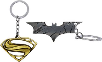 BIPS ENTERPRISES Stylish Superman And Batman Logo Metal Combo Keychain Key Ring Key Chain