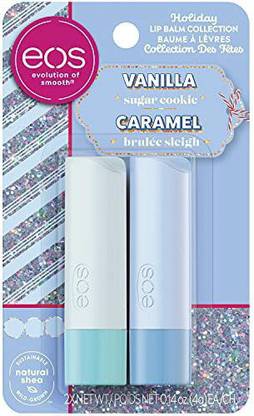 eos Holiday Lipbalm Collection Vanilla Sugar Cookie and Caramel Brulee Sleigh Vanilla
