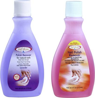 Sofskin Acetone Nail Polish Remover Cuticles Moisturizer Lavender+Strawberry 112 ml each