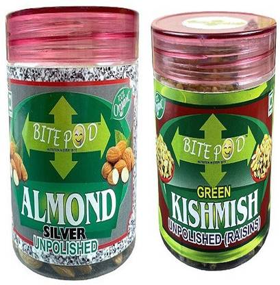 Bitepod 100% Natural Sliver Almonds+Kishmish unpolished Quality Natural Almonds, Raisins