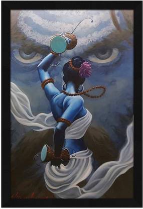 Jitesh Arts Shiv Shakti Dancing Damru Psychedelic Smiling Face Digital Reprint 19.5 inch x 13.5 inch Painting