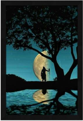 Jitesh Arts Religious Full moon God Shiva Mahadev Bholey Nath Landscape Nature Digital Reprint 19.5 inch x 13.5 inch Painting