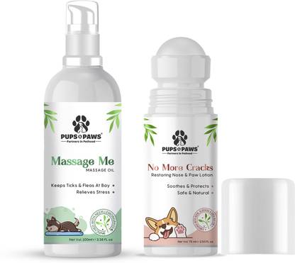 PUPS & PAWS Combo | No More Cracks Roll On Paw Lotion 75ML + Massage Me Massage Oil 100ML Pet Spa Kit