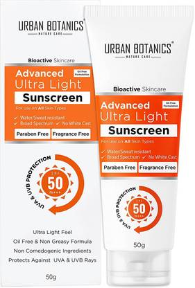UrbanBotanics Sunscreen - SPF 50 PA+++ Advanced Ultra Light Sunscreen - Broad Spectrum, UV A, UV B Protection, 50g