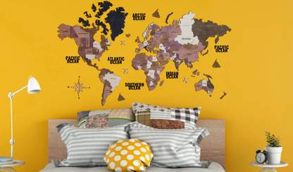Akasmaat Studio 3D Multi colour wooden World Map