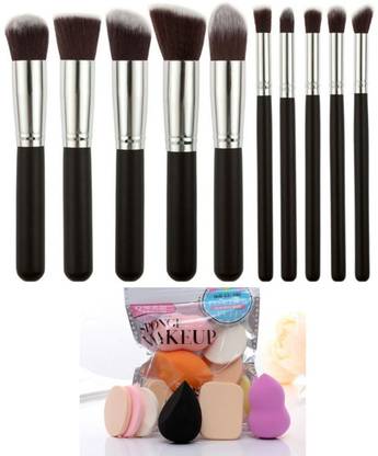 MY TYA 10 Piece Premium Makeup Brush Set , Black + 6 Piece Makeup Sponges