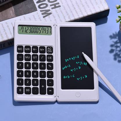 Amulakh Calculator Writing Tablet,Calculator Notepad with Erasable LCD Writing Pad-White Scientific  Calculator