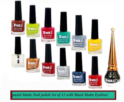 touchup Pastel Matte Nail Polish combo set of 12 with Black Eyeliner