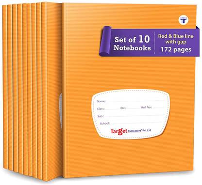 Target Publications Red & Blue Line with Gap Notebooks| Small Copy Writing Books | 15.5 x 19 cm| 10 Regular Notebook Ruled 172 Pages