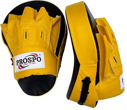 PROSPO Boxing Curved Focus Punching Mitts- Leather Training Hand Pads (Yellow) Curved Focus Pad