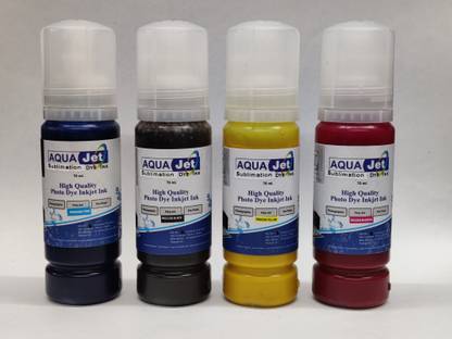 AQUA JET SUBLIMATION INK FOR USE IN EPSON L100 / L101 / L110 / L130 / L200 L201 / L210 / L220 / L300/L301 Black + Tri Color Combo Pack Ink Bottle