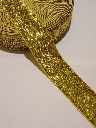 AKSHAR Golden Sparkle Glitter Ribbon Patti Lace (9 Meters) (Border) with 2.5cm Width Akshar Roll of Golden Sparkle Glitter Ribbon Patti Lace (9 Meters) 2.5cm Width Lace Reel