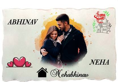 REE GIFTS Plastic Beautiful Family & Couple Name Plate With Your PHOTO, NAMES & House No. (C) Name Plate