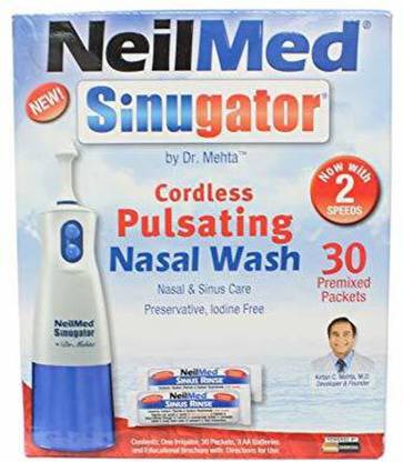 neilmed Sinugator Cordless Pulsating Nasal Wash with 30 Premixed Packets (Pack of 3) Manual Nasal Aspirator