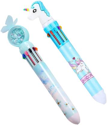 Tlismi Trendy Butterfly (10 in 1) Design Pen & 10 in 1 Unicorn Print Pen Ball Pen