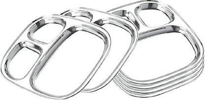 Sonanshi Stainless Steel 3 in 1 Sectioned Dinner Plate/Mess Tray/Pav Bhaji Plate Dinner Plate