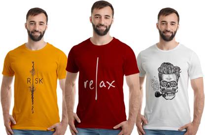 Printed Men Maroon, Gold, White T-Shirt