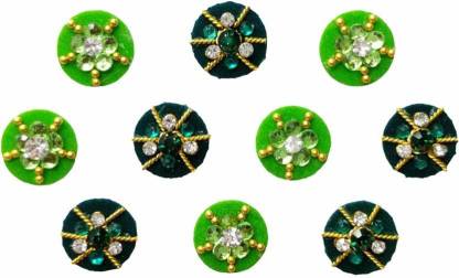 Comet Busters Beautiful Party wear Black and Green Bindi For Women (9 mm) (BV181) Forehead Multicolor Bindis