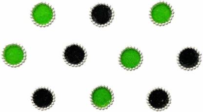 Comet Busters Round Black and Green Bindi With Silver Beads Border For Women (6 mm) (BV180) Forehead Multicolor Bindis