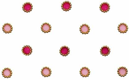 Comet Busters Round Pink Bindi With Gold Beads Border (4 mm) (BV230) Forehead Multicolor Bindis