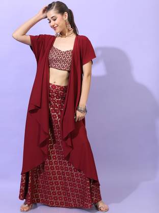 Vishudh Women Ethnic Top Skirt Ethnic Jacket Set