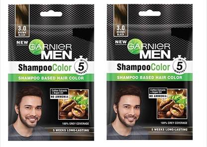 GARNIER Men Shampoo Color 20g Pouch (Pack of 2) , 3.0 Brown Black