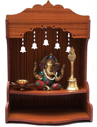 artificial enterprise Wooden Temple/ Devghar for Home/Offices/Workshops Pooja Mandir (Golden Brown) Solid Wood Home Temple