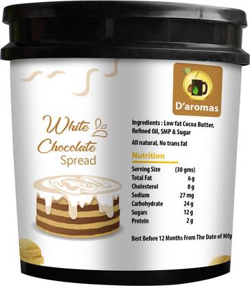 D'aromas White Chocolate Spread 1kg|Made with Low Fat Cocoa Butter|Vegetarian|All Natural