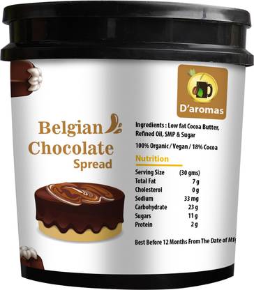 D'aromas Belgian Chocolate Spread 1kg|Made with Low Fat Cocoa Butter| Vegetarian|Natural