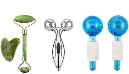 The Moon Impex 3D Roller Face Massager + Jade Roller + Ice Globe Cool Roller Ball Massager Massager