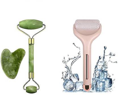 The Moon Impex Ice Facial Skin Care Tool with Cooling Gel for Face and Eyes,Ice roller massager Green Jaada Roller Facial & Gua Sha Tool 100% Natural Himalayan Stone for Face Massager