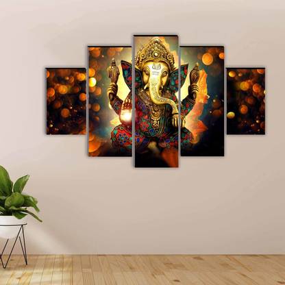 WALLMAX Ganesh JI UV Textured Set of 5 Wall Decor Digital Reprint 18 inch x 30 inch Painting