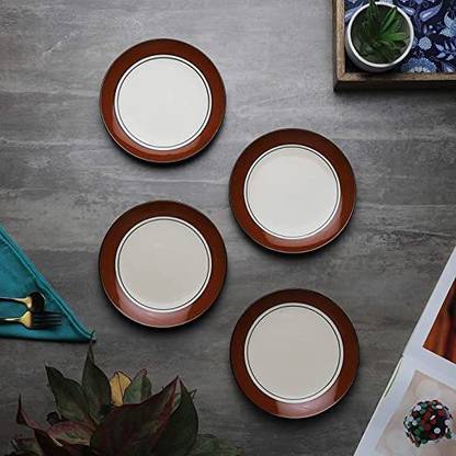 The Decor Lane Cream & Brown Ceramic Side Plates & Ceramic Plates for Dinner Dinner Plate