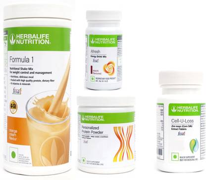 Herbalife Nutrition FORMULA1SHAKE ORANGE CREAM-500GM+PP200+AFRESH ELACHI+ CELL U LOSS TABLET Protein Shake