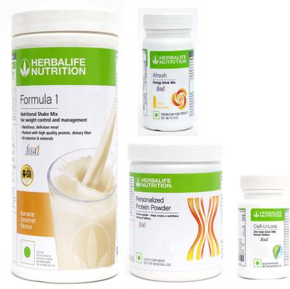 Herbalife Nutrition FORMULA1SHAKE BANANA CARAMEL+PP200+AFRESH LEMON+ CELL U LOSS TABLET Protein Shake