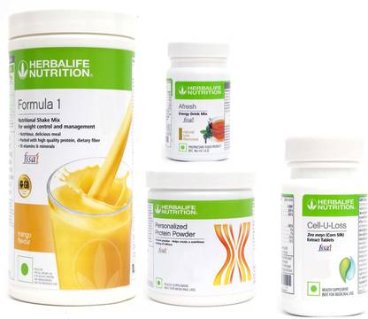 Herbalife Nutrition FORMULA1SHAKE MANGO-500GM+PP200+AFRESH TULSI+ CELL U LOSS TABLET Protein Shake