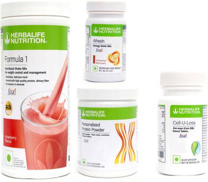 Herbalife Nutrition FORMULA1SHAKE STRAWBERRY-500GM+PP200+AFRESH CINNAMON+ CELL U LOSS TABLET Protein Shake