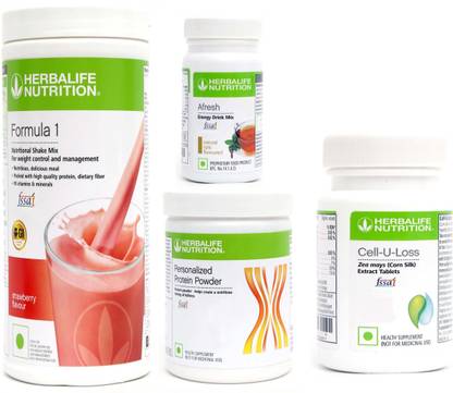 Herbalife Nutrition FORMULA1SHAKE STRAWBERRY-500GM+PP200+AFRESH TULSHI+ CELL U LOSS TABLET Protein Shake
