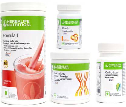 Herbalife Nutrition FORMULA1SHAKE STRAWBERRY-500GM+PP200+AFRESH PEACH+ CELL U LOSS TABLET Protein Shake
